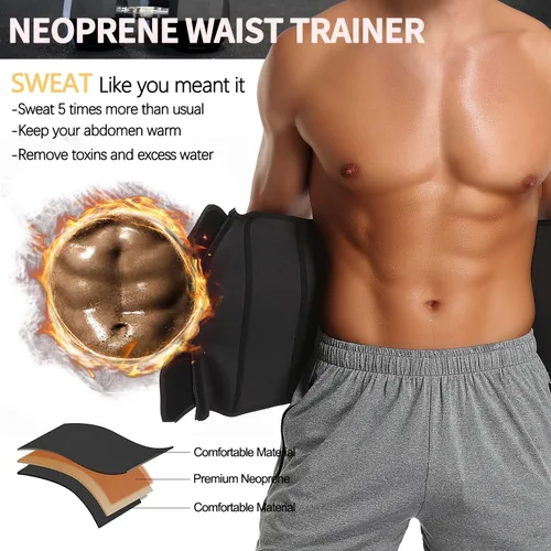 Miniatura 3 de KIWI RATA Corsé de neopreno para entrenamiento de cintura para hombre, cinturón de compresión extra para el vientre Negro - Dos correas