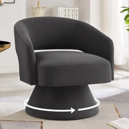 Miniatura 5 de 24KF Moderno sillón giratorio de 360 grados, cómoda silla de barril de terciopelo para sala de estar y dormitorio, silla redonda giratoria