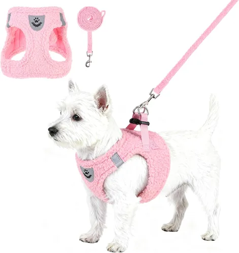 Miniatura 16 de Arnés de malla suave para cachorros – Juego de arnés y correa para perros pequeños, ajustable y cómodo chaleco reflectante acolchado para cachorros