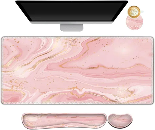 ARTSO Juego de Alfombrilla de Mouse Extendida para Juegos, Reposamuñecas para Teclado + Reposamuñecas + Alfombrilla de Mouse XXL Grande + Posavasos,