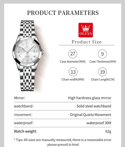 Miniatura 9 de OLEVS Reloj de pulsera para mujer, pequeño reloj de pulsera de acero inoxidable para mujer, reloj analógico de cuarzo para mujer