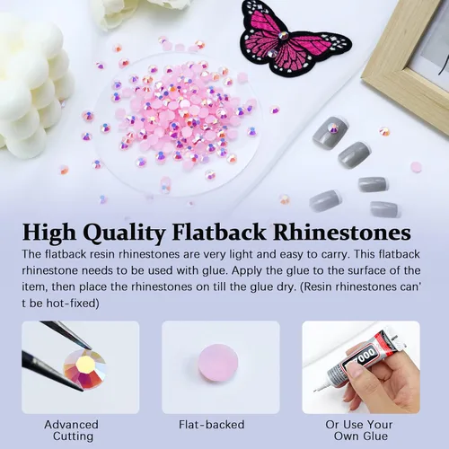 Miniatura 3 de 3000 PIEZAS de Brillantes de Resina con Dorso Plano, 2mm 3mm 4mm 5mm 6mm Rosa Claro AB, Brillantes de Resina en Gel con Dorso Plano para Vasos