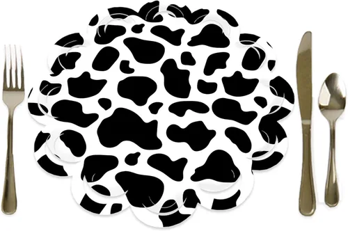 Big Dot of Happiness Estampado de vaca – Decoración de mesa redonda de fiesta de animales de granja – Cargadores de papel – Ajuste de lugar para 12