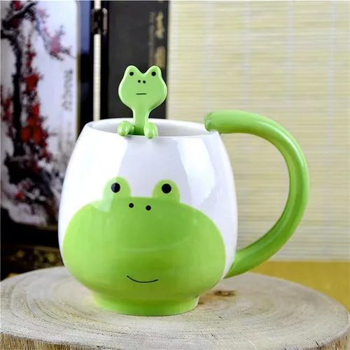 Miniatura 2 de Taza de café divertida de 15 onzas, taza de café de cerdo con cuchara, taza divertida de cerámica, regalo para mujeres y hombres, cumpleaños, Rana