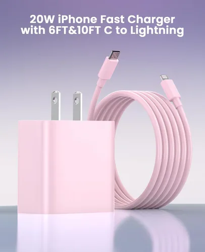 Miniatura 6 de FEEL2NICE Cargador de iPhone de Carga Rápida Paquete de 2 Bloques de Cargador de Pared Tipo C con Paquete de 2 [6FT y 10FT] Cables USB C a Lightning