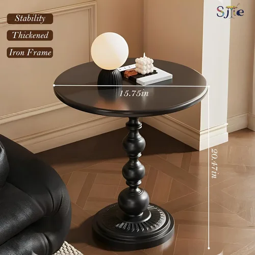 Miniatura 2 de Mesa Auxiliar – Mesa de Acento Pequeña Redonda de 13.8" con Base de Metal, Mesa de Café Vintage Multifuncional para Sala de Estar, Dormitorio