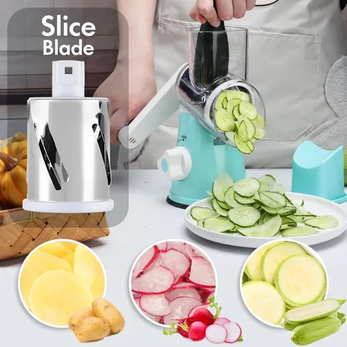 Miniatura 4 de Rallador de queso Ancevesk de mano con manivela, triturador de verduras giratorio con asa y base de succión fuerte, rebanador de verduras de cocina