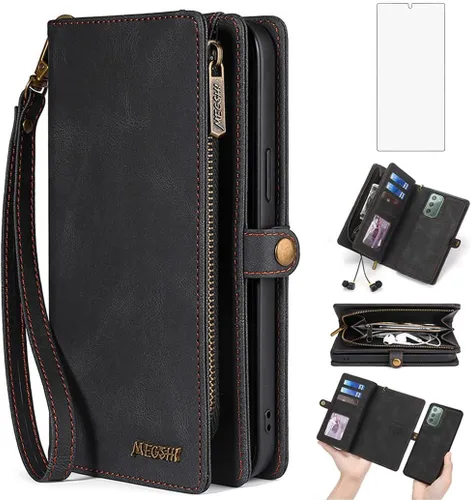 Asuwish Funda de teléfono para Samsung Galaxy Note 20 5G con cremallera, funda desmontable con protector de pantalla de vidrio templado y tarjetero