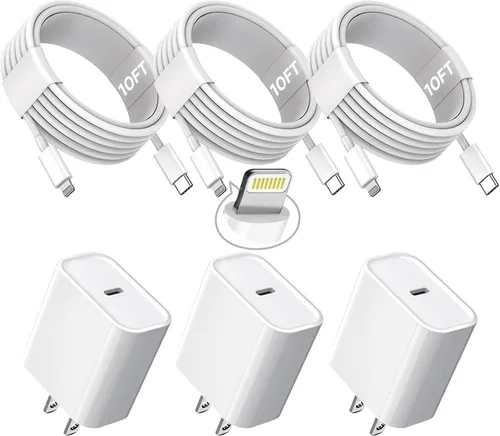 Cargador rápido para iPhone de 10 pies, paquete de 3 unidades extra largo [certificado Apple MFi] Cargador de iPhone de carga rápida USB C a