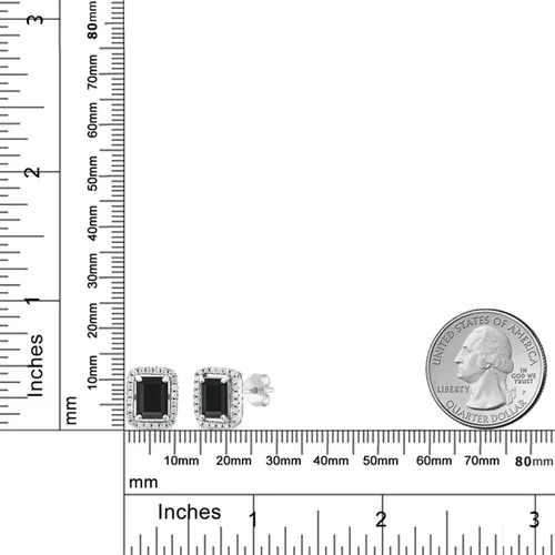 Miniatura 31 de Gem Stone King Aretes de plata de ley 925 con piedra natal Corte esmeralda de 0.315 x 0.236 in Aretes de halo para mujer