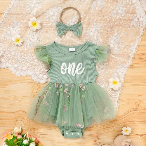 Miniatura 84 de GRNSHTS Traje de bebé niña 1er cumpleaños traje acanalado tul mameluco princesa pastel Smash sesión de fotos ropa + diadema
