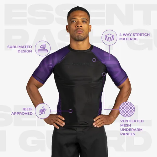 Miniatura 5 de Sanabul Esencial manga corta Rash Guard MMA BJJ Wrestling Grappling Jiu Jitsu Púrpura