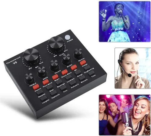 Miniatura 5 de V8 - Tarjeta de sonido en vivo, mezclador de audio USB Tarjeta de sonido externa para micrófono, tarjeta de sonido KTV en vivo, tarjeta de sonido