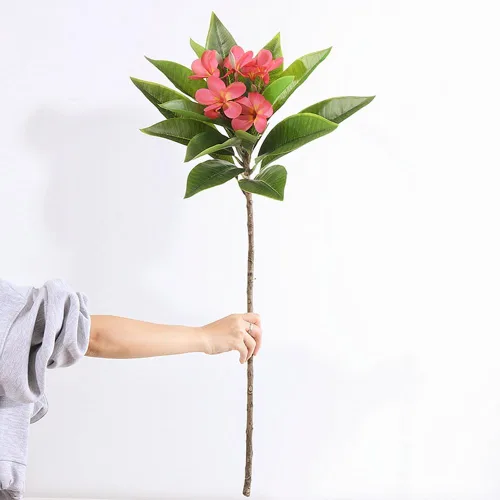 Miniatura 3 de XIYUAN Flores artificiales Frangipani de 35.5 pulgadas, 2 tallos realistas de tacto real, flores de plumeria artificiales para el hogar, fiesta, Rojo
