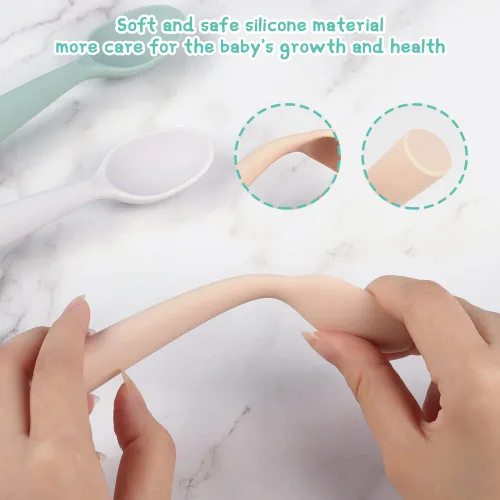 Miniatura 4 de Vicloon Cucharas de silicona para bebés – 4 piezas de primera etapa para bebés, ultra duraderas y a prueba de masticación, utensilios para bebés