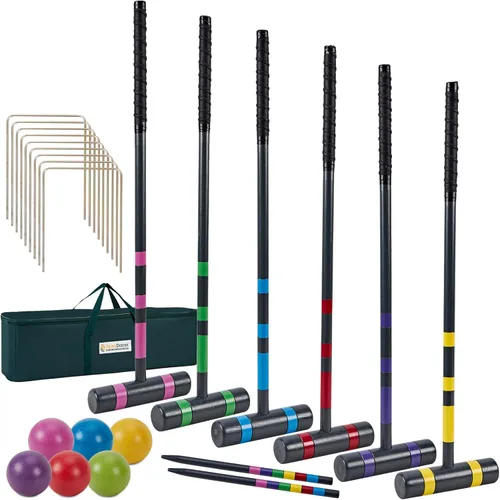 SpexDarxs Juego de croquet de lujo para seis jugadores, juego de croquetas de 35 pulgadas con mazos de madera de primera calidad, bolas de colores,