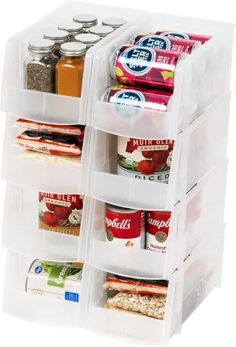 Miniatura 14 de IRIS USA Contenedores de almacenamiento de plástico transparentes apilables, X Grande - Paquete de 4, Organizador de cocina, despensa, armario