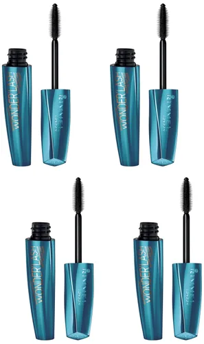 Rimmel Wonderful Wonderlash - Máscara de pestañas impermeable, color negro, 0.37 onzas líquidas (paquete de 4)
