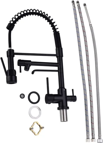 Miniatura 7 de Delle Rosa Grifo de cocina, grifo de agua potable de 3 vías, grifos purificadores de agua 3 en 1, arco alto y asas duales, grifos de fregadero