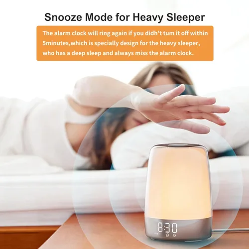 Miniatura 7 de Winshine - Lámpara de noche táctil con simulación del amanecer, reloj despertador con alarma, lámpara de mesa con brillo regulable de 3 vías