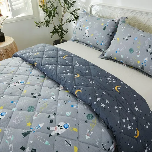 Miniatura 5 de Brandream Juego de ropa de cama espacial para niños y niñas, 100% algodón, juego de edredón de cohete espacial y galaxia, 3 piezas