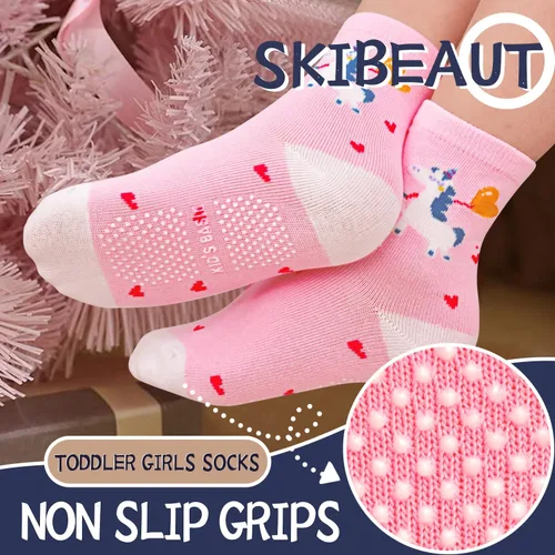 Miniatura 4 de SkiBeaut Calcetines para bebés y niñas, 12 pares de calcetines antideslizantes para niños pequeños con agarre para niñas de 0 a 7 años