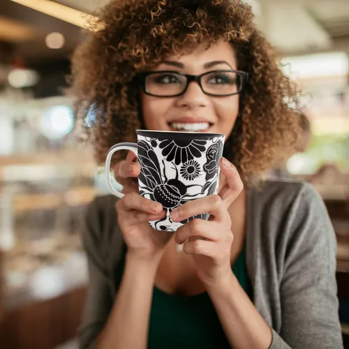 Miniatura 6 de Karma Gifts - Taza bohemia de 16 onzas, color blanco y negro, diseño de abeja, bonita taza de café y té, tazas de café de cerámica para mujeres