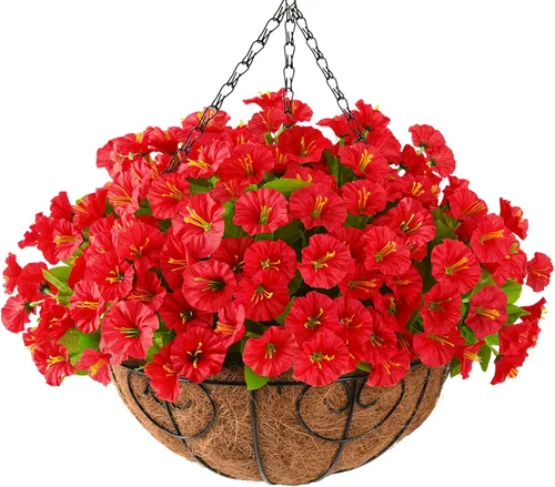 Miniatura 11 de Homsunny Plantas artificiales colgantes con cesta para exteriores, petunias falsas, de seda, para exteriores, porche, patio, balcón, jardín