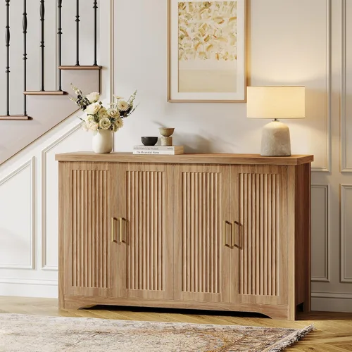 Miniatura 8 de Memobarco Aparador Acanalado con Almacenamiento, Credenza Moderna con 4 Puertas y Estantes Ajustables, Consola de Mesa de Bar de Café de Madera