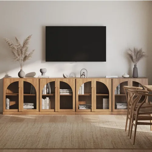 Miniatura 63 de BELLEZE Aparador Modular Acanalado Buffet con Almacenamiento, Mesa Consola Moderna de Mediados de Siglo con Puertas Arqueadas Simétricas, Elegante