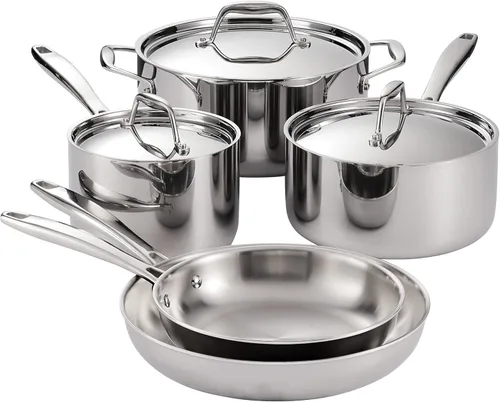 Tramontina Signature Tri-Ply Clad - Juego de 8 utensilios de cocina de acero inoxidable con tapas, ollas y sartenes, listo para inducción, apto para