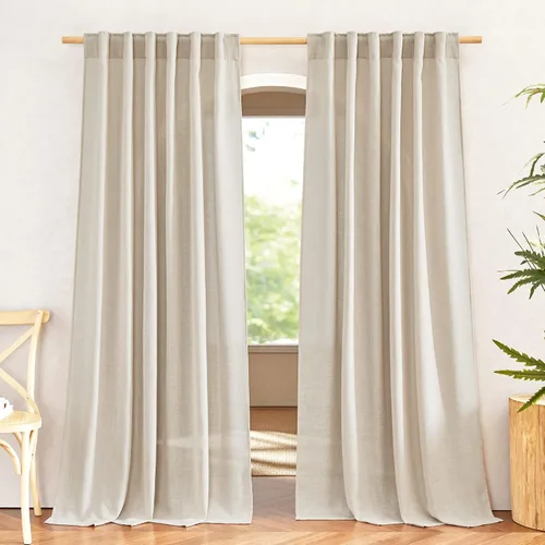 Miniatura 20 de NICETOWN Cortinas de lino semitraslúcidas para dormitorio, bolsillos para barra y pestaña trasera, tratamientos de ventana transparentes de lino