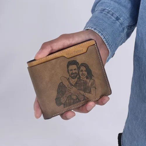 Miniatura 11 de Carteras personalizadas para hombres, cartera personalizada para hombre con imagen grabada y nombre, billetera delgada de cuero plegable, regalos