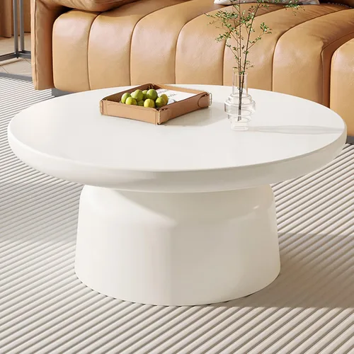 Miniatura 11 de Mesa auxiliar redonda con aspecto de mármol sintético, mesa central blanca con pedestal estable, mesa de comedor moderna de vidrio templado