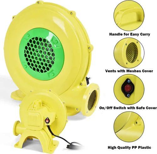 Miniatura 6 de HONEY JOY Soplador de aire, soplador de casa de rebote de 480 vatios de 0.6 HP para inflables, castillo hinchable y toboganes, alambre y estacas
