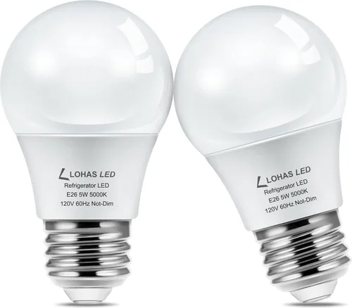 L LOHAS LED Bombilla para refrigerador, equivalente a 40 W, 120 V, A15, bombillas impermeables para nevera, 5 W, E26, base media, luz blanca diurna,