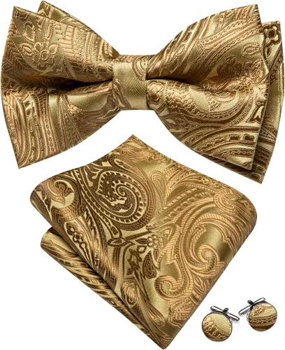 Miniatura 48 de Barry.Wang Conjunto de chaleco de pajarita para hombre, chaleco con cuello en V de seda jacquard de cachemira, gemelos de pañuelo formal/ocio, boda