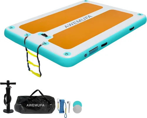 Miniatura 14 de AWEMUFA Muelle flotante inflable con rampa de 5 pies/6 pies/8 pies/10 pies, plataforma flotante flotante, tapete flotante de isla flotante, flotador