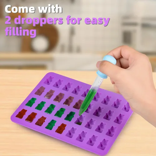 Miniatura 4 de Moldes de Gomitas de Oso de Silicona para Dulces – Moldes de Gomitas de Chocolate de Tamaño Mini con 2 Goteros de Silicona Antiadherente de Grado