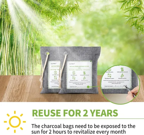 Miniatura 7 de CLEVAST - 14 paquetes de bolsas purificadoras de aire de carbón de bambú activado (2 x 7.05 oz, 12 x 1.76 oz), absorbente natural de olores frescos