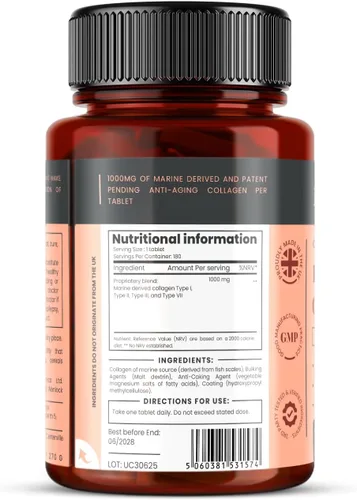 Miniatura 3 de UltraColl Marine Collagen 1000mg x 180 Tabletas (6 Meses de Suministro). El único colágeno antienvejecimiento patentado Tipos I, II, III y VII.