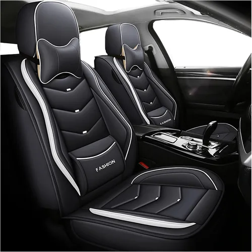 Miniatura 9 de Fundas de asiento de automóvil de cuero, juego completo de fundas de asiento de cobertura completa con soporte lumbar fijo, fundas de asiento