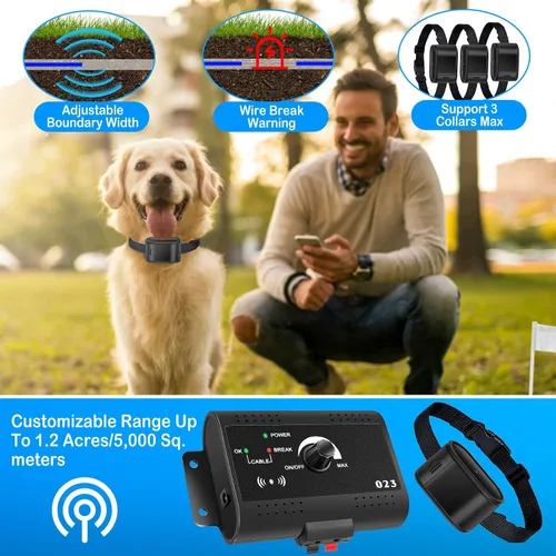 Miniatura 4 de Moclever Sistema inalámbrico de valla para perros, sistema eléctrico de contención de mascotas de 1.2 acres con collar de choque impermeable, cable
