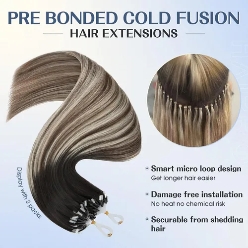 Miniatura 3 de Hairro Micro Loop - Extensiones de cabello humano microenlaces de microperlas de cabello Remy para mujer, reflejos degradados, fusión fría, micro