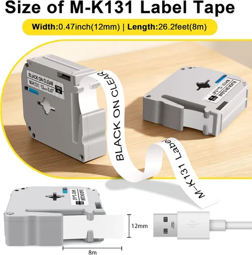 Miniatura 3 de M-K131 PT-95 - Cinta de etiquetas transparente compatible con Brother P Touch M, cinta transparente de 0.472 in, 0.47 pulgadas, M-K131s M131 MK131