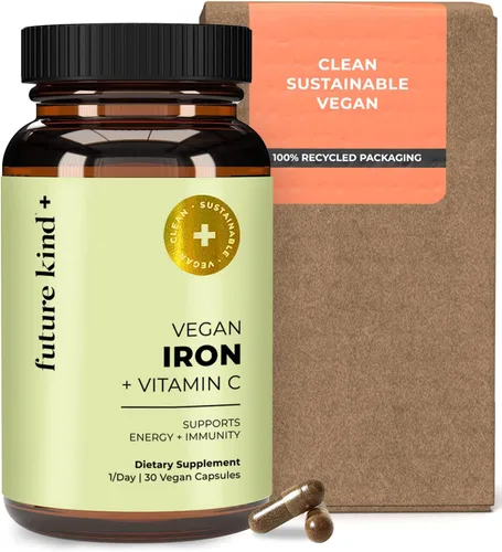 Future Kind Suplemento de hierro para mujeres y hombres, energía diaria y enfoque, bisglicinato de hierro quelado, 18 mg 100% DV con vitamina C para
