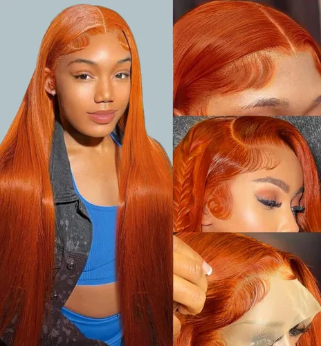 Miniatura 17 de TTSMINS 13x6 Pelucas de encaje frontal degradado para mujeres de cabello humano, densidad 180, color 4/27, resaltado, HD, transparente, 20 pulgadas