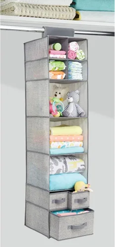 Miniatura 4 de mDesign - Organizador de almacenamiento para barra de guardarropa, 7 estantes, 3 cajones
