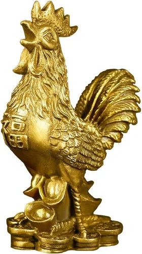 BRASSTAR Latón 3.5 ''(H) Estatua de gallo auspicioso lingotes riqueza Feng Shui escultura oficina casa zodiaco chino adorno decorativo regalo de