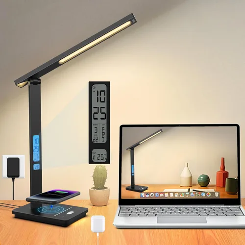 Miniatura 12 de Lámpara de escritorio LED para oficina en casa, puerto de carga USB, luz de escritorio de lectura con 5 temperaturas de color, atenuación continua